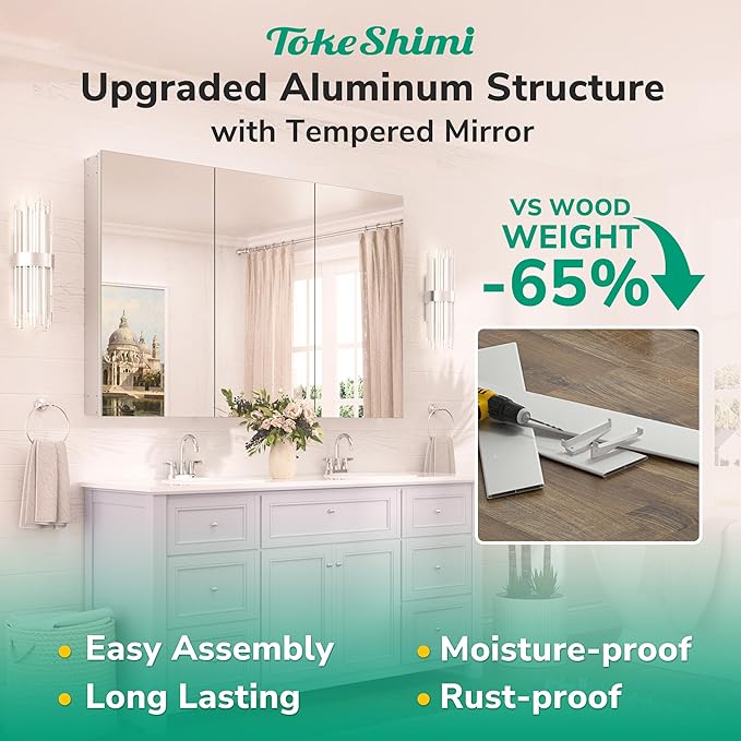 TokeShimi 16x20 Recessed Medicine Cabinet with Mirror Aluminum, Tempered Frameless Bathroom Mirror with Storage Adjustable, Silver Surface Mount Medicine Cabinet for Bathroom Farmhouse
