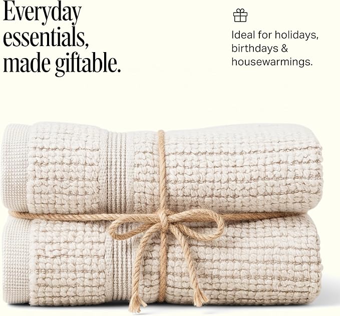 Preston Lane Douro Washcloth Set – 2 Pack Luxury Cotton Towels, Ultra Soft & Absorbent, Quick-Dry Spa-Quality Bathroom Towels, Made in Portugal, Clay