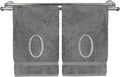 Monogrammed Hand Towel, Personalized Initial Gift, Extra Absorbent 100% Turkish Cotton - Soft Terry Finish - Set of 2 - Silver Block Initial O - Embroidered on Grey Towels