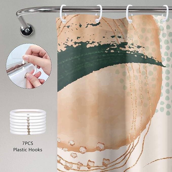 Small Stall Boho Shower Curtain 36Wx72H RV Tropical Green Leaf Modern Bohemian Green Abstract Narrow Half Bathroom Decor Palm Mid Century Minimalist Bath Curtain Fabric Polyester 7 Pack Hooks