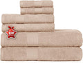 Ample Decor 100% Cotton 6 Piece Bathroom Towels Set, 2 Bath Towels, 2 Hand Towels, 2 Washcloths, Quick Drying - Beige Towel Sets
