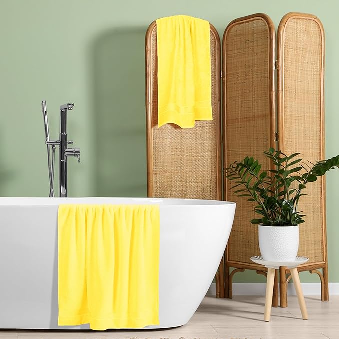Elvana Home Cotton 2 Pack Oversized Bath Towel Set 28x55 inches, Large Bath Towels, Ultra Absorbant Compact Quickdry & Lightweight Towel, Ideal for Gym Travel Camp Pool - Yellow