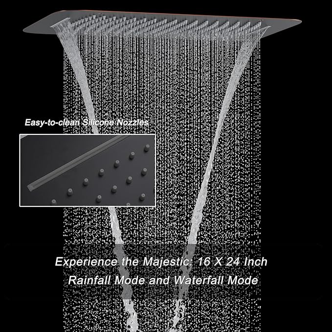 Oil Rubbed Bronze Digital Display Shower System with 16X24 inch Ceiling Overhead Shower Head(Rain & Waterfall Modes), 4 PCS Body Jet and Handheld Spray