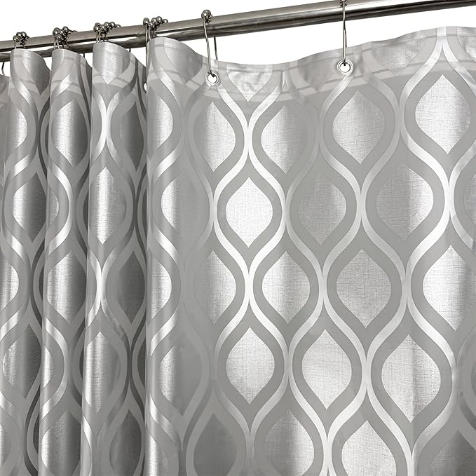 Plastic Shower Curtain Liner, Silver Striped Pattern, Waterproof Printed PEVA Shower Curtain with Design, Rustproof Grommets, Standard Size 70x72 Bathtub Curtain for Bathroom (Pack of 1)