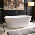 59" Acrylic Freestanding Bathtub, Free Standing Tub, Stand Alone Tub, Soaking Tub with Integrated Overflow and Drain, cUPC Certified, Gloss White