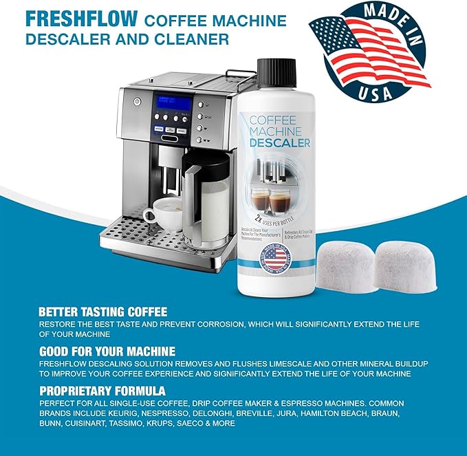 Keurig Compatible Descaling Solution (1 Bottle, 2 Uses Plus 2 Filters) - Universal Descaler Cleaner Concentrate Kit For All 1.0 & 2.0 K-Cup Pod Machines and Espresso Machines