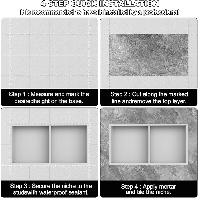Real 304 Stainless Steel Shower Niche 12x24in-92° Quick Drain-No Tile Needed-2 Tier-Matte Recessed Wall Niche-Insert Shower Shelf-Built in Cabinet for Bathroom/Kitchen/Living Room/Study Storage