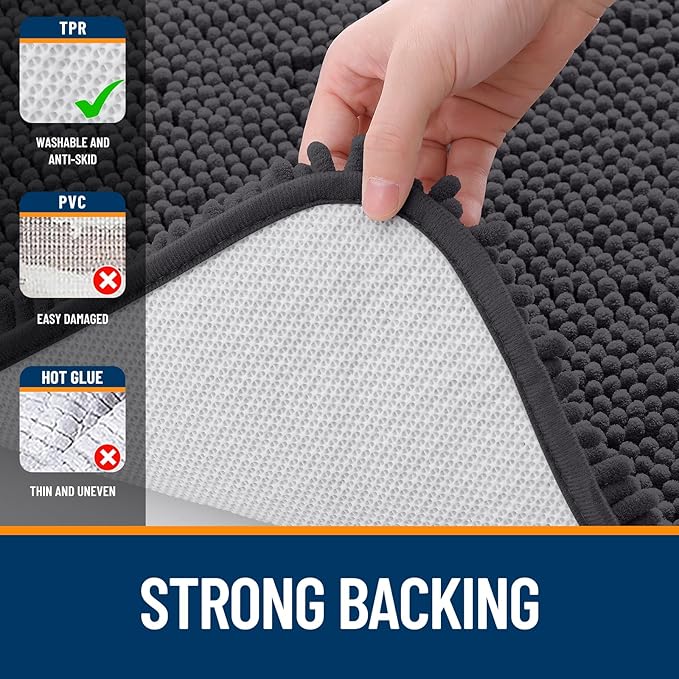 OLANLY Bathroom Rugs Sets 2 Piece, Soft Absorbent Chenille Bath Mats and U-Shaped Contour Toilet Mat Area Rug Set, Machine Washable Bath Carpet, Home Decor Accessories(36"x24"+24"x20", Dark Grey)