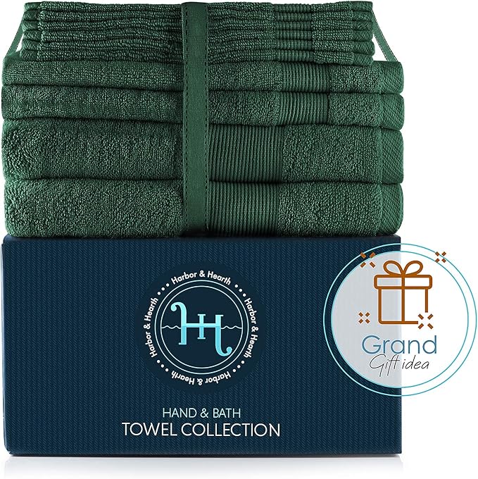Hearth & Harbor Bath Towels for Bathroom - 100% Ring Spun Cotton Luxury Bathroom Towels - Ultra Soft & Highly Absorbent, Bath Towels Set of 10 - Hunter Green