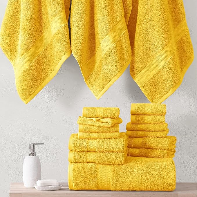 LANE LINEN 100% Cotton Turkish Bath Towel Set, 18PCs - 4 Bath, 8 Washcloths, 6 Hand Towels for Bathroom - Sustainably Produced and Eco Friendly, Oeko-Tex Certified & Gentle on Skin - Mimosa