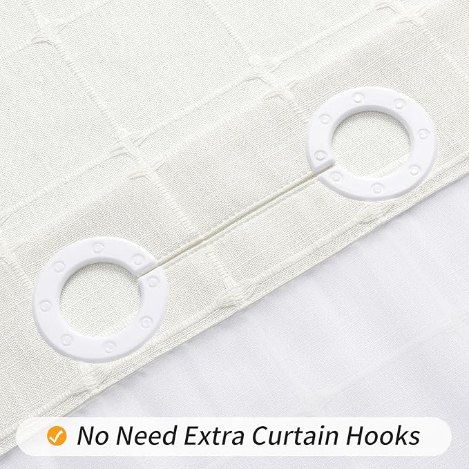 MitoVilla No Hooks Required Farmhouse Shower Curtain with Snap-in Liner - with Window & Magnets, Boho Cotton Linen Fabric Shower Curtains with Tassels for Rustic Bathroom Decor, Ivory, 72 x 74