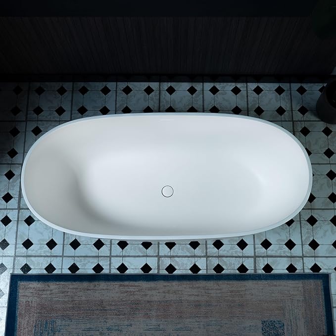 WOODBRIDGE 63" L x 28.35" W Stone Resin Luxury Contemporary Solid Surface Freestanding Soaking Tub in Matte White