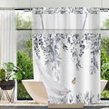 No Hook Shower Curtain and Liner Set, Blue Grey Eucalyptus Floral Shower Curtains for Bathroom, Bath Curtain Sets with Snap in Liner, Waterproof with See Through Top Window, 71x84 Inches