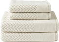 Texere 100% Organic Cotton Jacquard 650 GSM Premium Bath Towel Sets - Extra Absorbent Quick Dry and Plush (Cable, Birch, 2 Bath & 2 Hand Towels)
