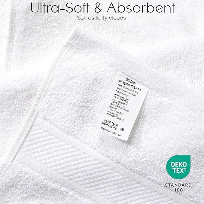 Cloudura Bath Towels Set of 4(White)-100% Cotton | Quick Dry | Lightweight | Thick, Hotel Quality,(27'x54’)-Soft & Absorbent