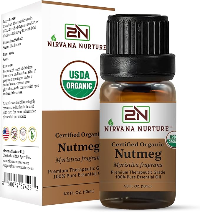 Nutmeg Essential Oil USDA Certified Organic, 100% Pure Natural Premium Grade, Undiluted
