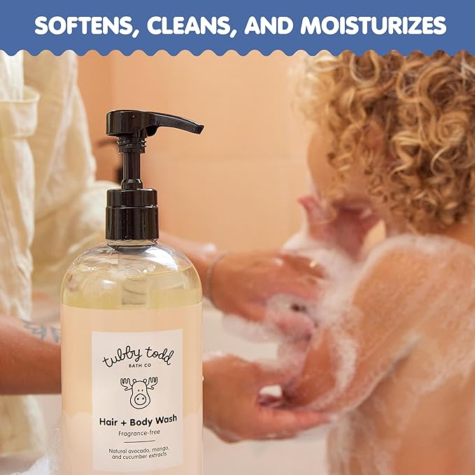 Tubby Todd Hair + Body Wash - Baby Shampoo and Body Wash - Gentle, Natural Baby Was for Newborns, Babies, and Toddlers - Non-Toxic and Hypoallergenic - Fragrance-Free, 2 Pack, 8.5oz & 25oz