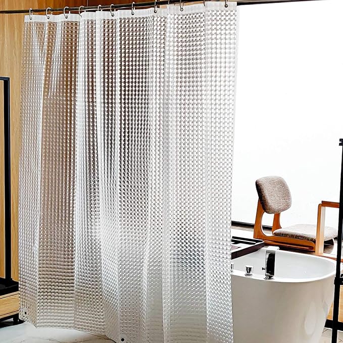 NTBAY EVA Clear Shower Curtain with Checkered, Water-Repellent Liner with 3 Magnets for Bathroom, 72x72 Inches