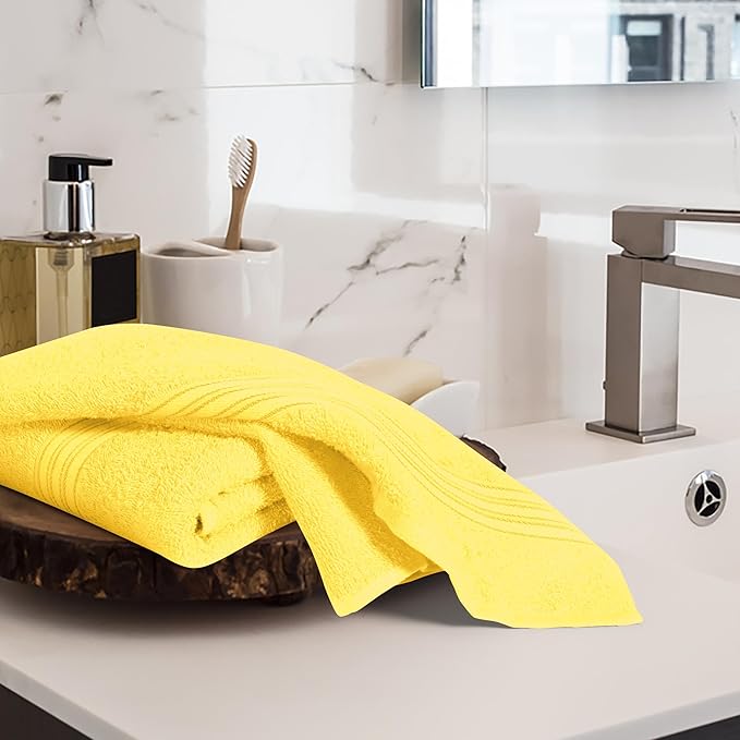 BOUTIQUO Ultra Soft Cotton 6 -Piece Hand Towel Set 16x24 Inch, Ideal for use in Bathroom, Kitchen, Gym, Spa & General Cleaning, Compact & Lightweight Multi Purpose Hand Towels - Lime Yellow