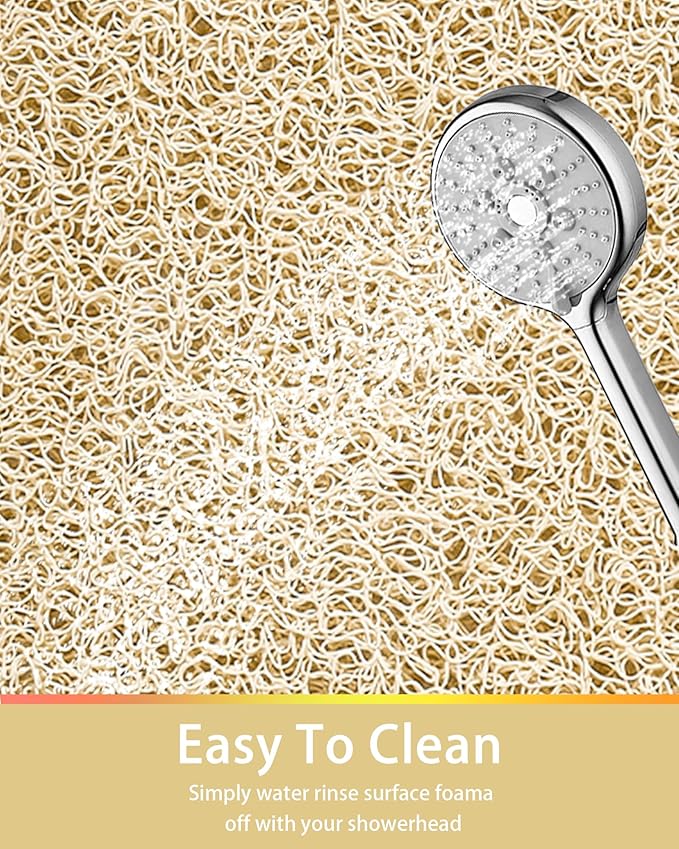 Mecko Non Slip Shower Mats, 17x30 Inch, Anti-Slip Bathtub Mats with Suction Cups for Bathroom, Foot Scrubber Loofah Bath Mats for Shower, Quick Drying Shower Stall Mats for Wet Areas (Beige)