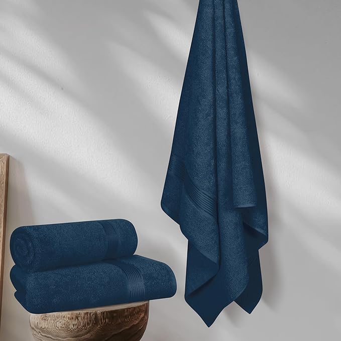 BELZZI Home Ultra Soft 4 Pack Oversized Bath Towel Set 27x54, Cotton Compact Bath Towels, Highly Absorbant Eco-Friendly Quickdry & Lightweight Towel, Ideal for Gym Travel Camp Pool - Mineral Blue