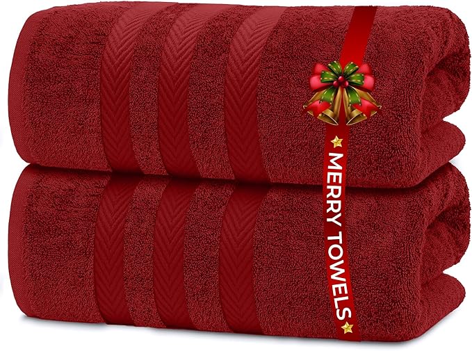 RIVERSIDE Pack of 2 Extra Large Bath Sheets 35 x 70 Inches - 100% Ring Spun Cotton Hotel Quality Oversized Bath Towels - Super Soft, Highly Absorbent & Quicker to Dry - Red