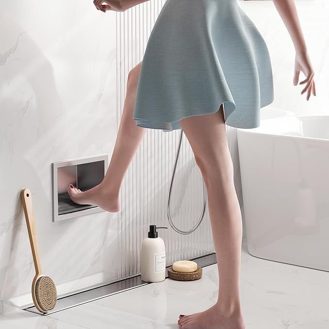Shower Foot Rest for Shaving Legs, 304 Stainless Steel Footrest Niche with Shaving Holder, Recessed Shower Niche for Shaving Legs, Brushed Nickel