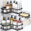 YASONIC Shower Caddy Corner, 3-Pack Adhesive Rustproof Stainless Steel Shower Shelves with Soap Holder, No Drilling Shower Organizer Corner for Dorm, Renters Bathroom, Black