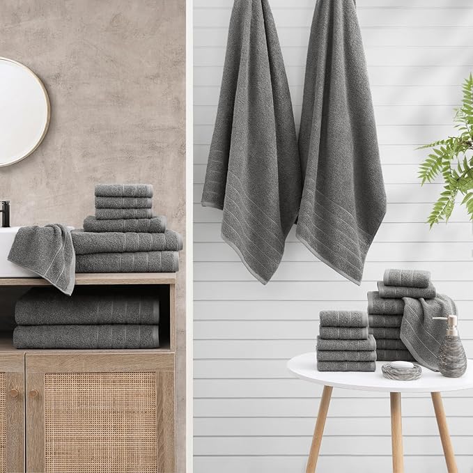 Casa Platino 100% Cotton 8 Piece Bath Towel Set - Ring Spun, Quick Dry, Super Soft & Highly Absorbent - 2 Bath, 4 Washcloths, 2 Bathroom Hand Towels - Hotel Quality Bathroom Towel Set - Ultimate Grey