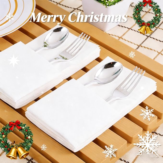 JOLLY CHEF 400 Pack Disposable Paper Napkins, Soft Bathroom Napkins Guest Disposable, 2-Ply White Paper Hand Towels for Halloween, Wedding, Thanksgiving