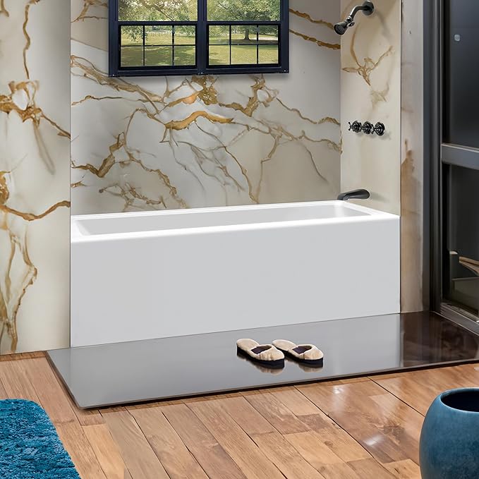 Fine Fixtures Acrylic, Fiberglass Alcove Soaking Bathtub with Integral Apron Front - Drain Included (72" x 36", Right Hand, White)