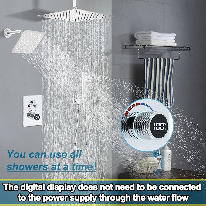 Shower System 12 Inches Rainfall Shower System Shower Head System for Bathroom 3 function shower system set Shower Faucet Rough-in Valve