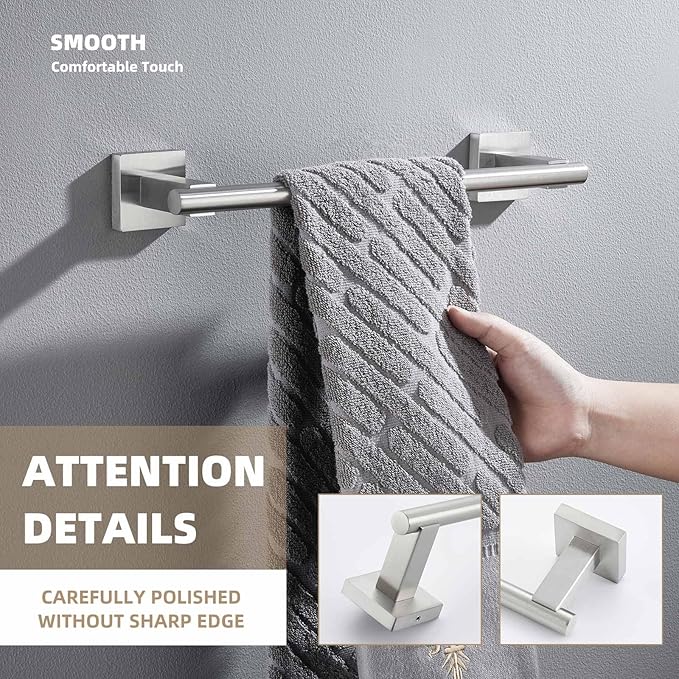 Suyar Bathroom Towel Holder Brushed Nickel, SUS 304 Stainless Steel Hand Towel Bar for Wall, 13.78 Inch