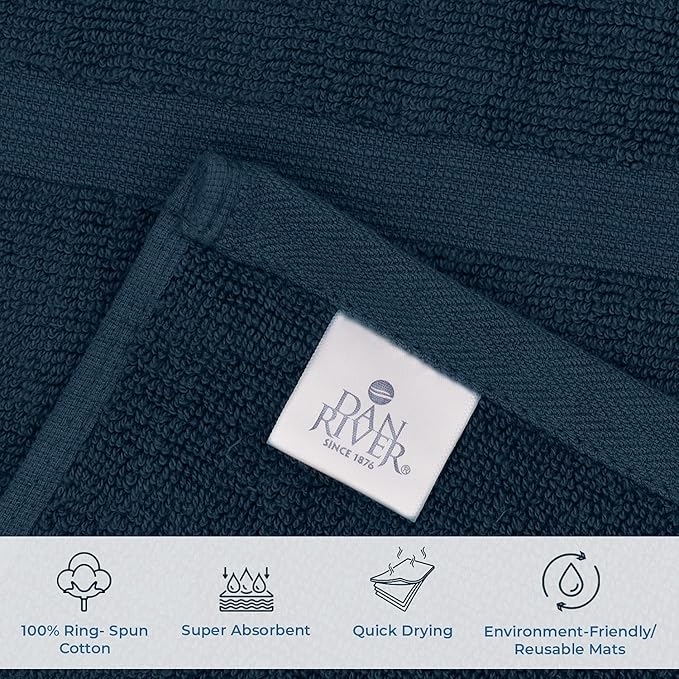 DAN RIVER Classic Cotton Bath Mats Set of 2 – Not a Bathroom Rug, Ultra Soft, Highly Absorbent & Machine Washable Bath Mat Towel for Bathroom Floor Mat – Durable, Quick-Dry, 21x34 Inches, Blue Opal