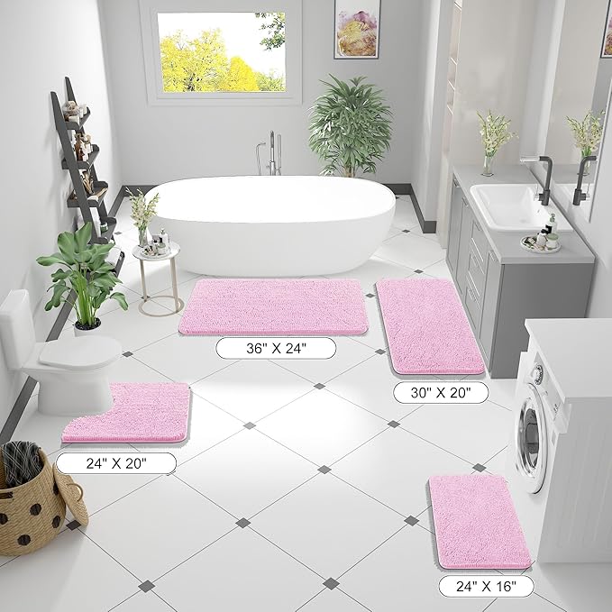 OLANLY Bathroom Rugs 47x24, Extra Soft Absorbent Chenille Bath Rugs, Rubber Backing Quick Dry, Machine Washable Bath Mats for Bathroom Floor, Tub and Shower, Home Decor Accessories, Pink