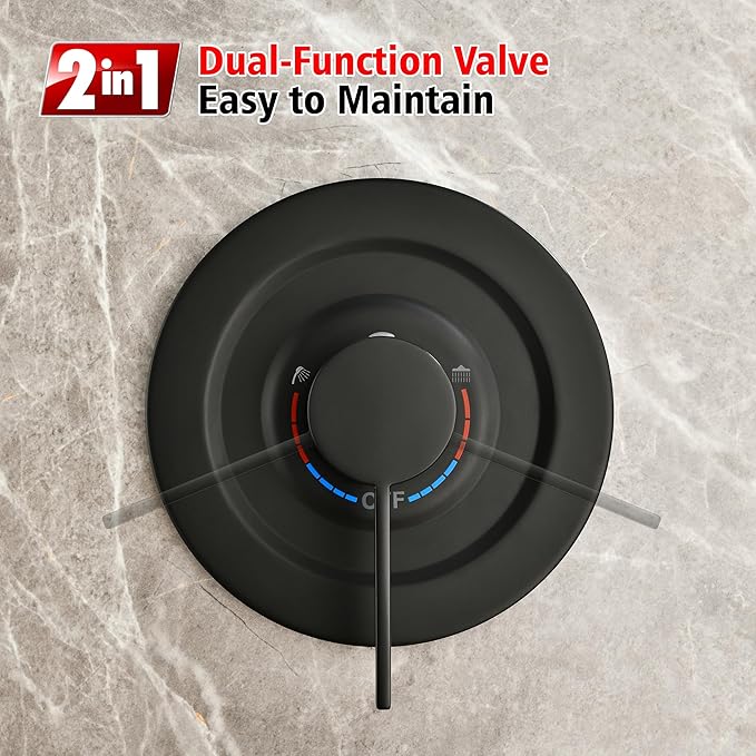 SUMERAIN Matte Black Shower System with 6-Spray Handheld Filtered Shower Head, Wall Mounted Rain Shower Faucet Set with Rough in Valve