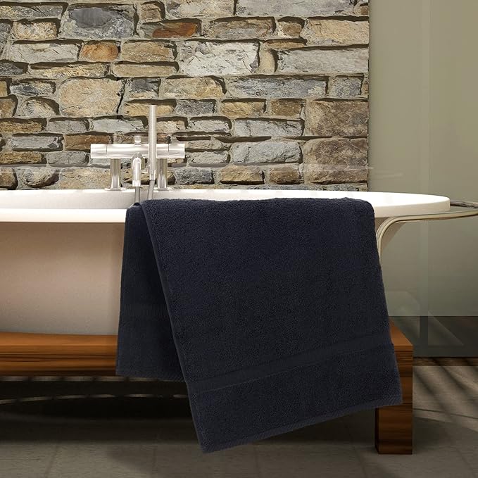 Luxury Hotel & Spa Quality, Quick Dry 100% Turkish Cotton 700 GSM, Eco Friendly Towel, for Bathroom Dobby Border Soft Bath Towel Set 27 X 54 (Black, Bath Towels - Set of 2)