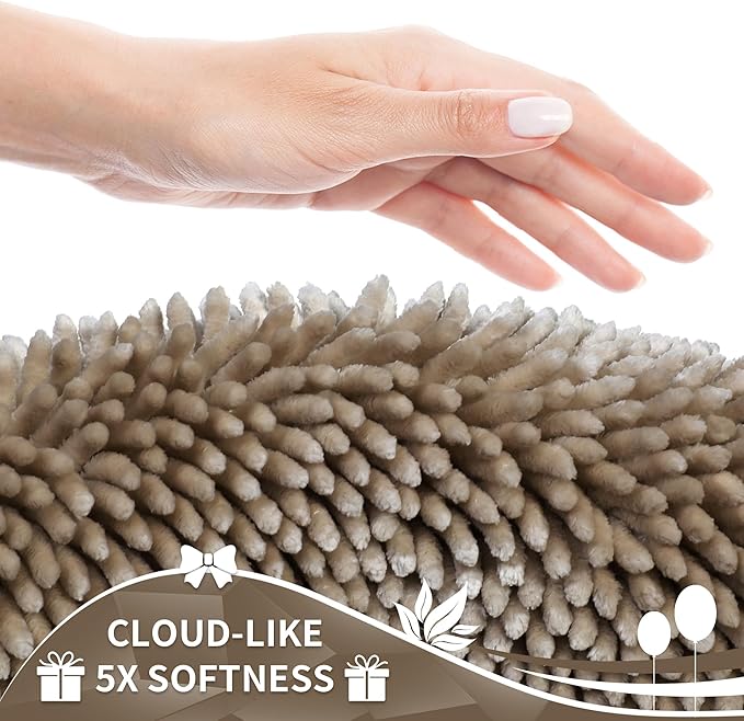 Yimobra Chenille Bathroom Rugs Non Slip, Extra Thick Soft Absorbent Bath Rug 31.5x20 Inch, Machine Washable Quick Dry Bath Mat for Bathroom Floor, Tub and Shower, Home Decor Accessories, Camel
