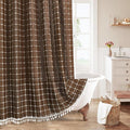 MitoVilla Brown 72 x 78 Farmhouse Shower Curtain, Boho 78 inch Long Polyester Linen Tassel Fabric Shower Curtain Set for Chic Cottagecore French Rustic Bathroom Decor