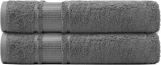 Melissa Linen, 2 Piece Dark Gray Bath Towel Set, 100% Turkish Cotton Bath Towels for Bathroom, Absorbent, Quick Dry, Durable and Soft Shower Towel, 28 in x 55 in, Spa and Hotel Quality