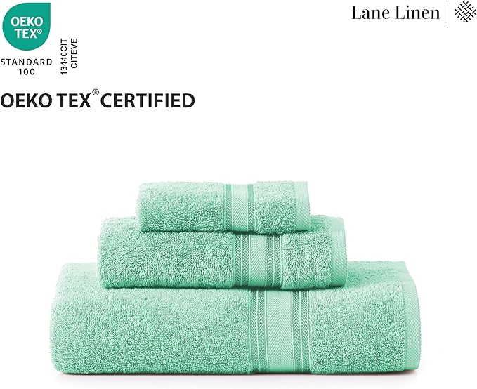 LANE LINEN Luxury Bath Towel Set of 12 – 100% Mercerized Cotton, 4 Bath Towels, 4 Hand Towel & 4 Washcloths, Zero Twist, Remains Soft & Absorbent Even After Multiple Washes - Aqua Sky