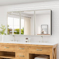 TETOTE 60" x 30" Brushed Nickel Medicine Cabinet Storage with Mirror Farmhouse Bathroom Medicine Cabinet with Adjustable Shelves Wall Mounted or Recessed