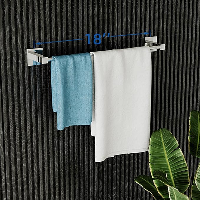 RUACQ Towel Bar 18inch, Towel Racks for Bathroom, 304 Stainless Steel Towel Holder Wall Mounted, Heavy Duty Bathroom Decor Towel Rod (Chrome)