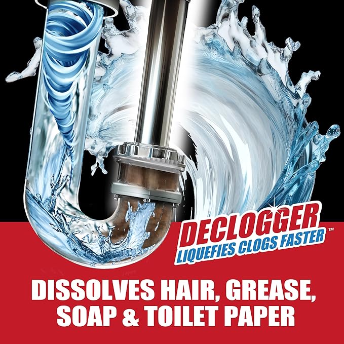 Sani 360° Declogger Dissolves Hair, Soap Scum, Blockage, Toilet Paper. Drain Clog Remover works on Sinks, Shower, Bathtubs, Non-Corrosive, Safe for Pipes and Septic Systems, MADE IN USA (64 FL OZ)