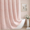 Extra Long Blush Pink Boho Shower Curtain Cute Shower Curtain Textured Tufted Chevron Striped Minimalist 72 x 96 Bathroom Shower Curtains
