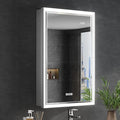 20x32 Lighted Medicine Cabinet with Beveled Mirror & Clock, Surface or Recessed Mirrored Medicine Cabinet with Dimmable Light Anti-fog, Built-in Sensing Light & Outlet, Soft-Close Right Hinge