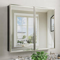 Pre-Assembled Surface or Recessed Medicine Cabinet Mirror-40x30 Brushed Nickel Bathroom Medicine Cabinet with Mirror & Rustproof Aluminum Frame, Beveled Bathroom Vanity Mirror with Storage