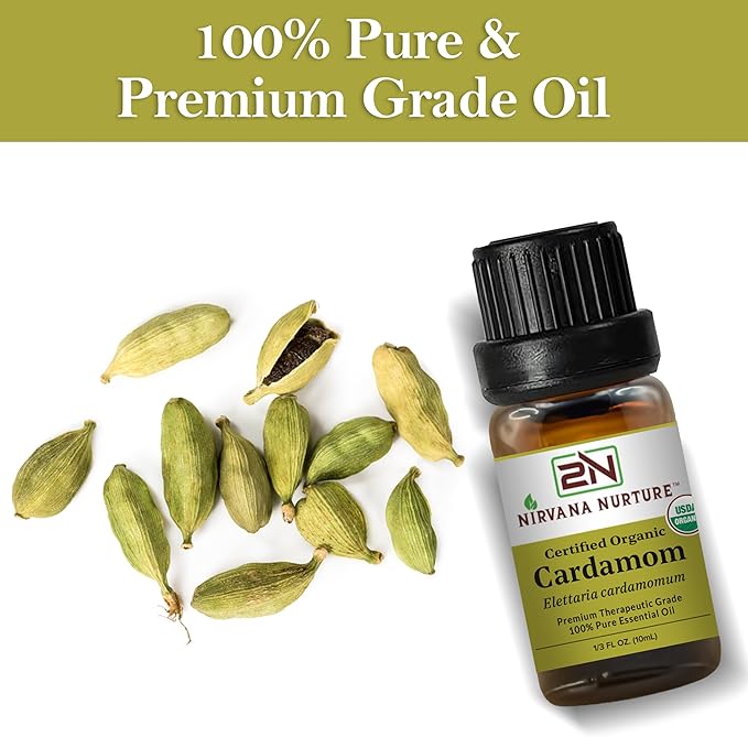 Cardamom Essential Oil USDA Certified Organic, 100% Pure Natural Premium Grade, Undiluted