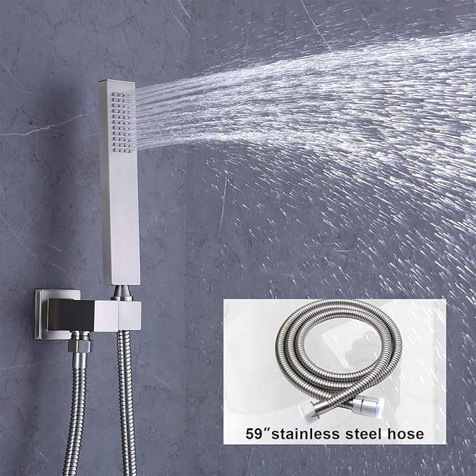 Shower System Brushed Nickel Shower Faucet Set, Digital Tempreature Display Shower Faucet with 12 inch Ceiling Mount and 8 inch Wall Mount Shower Head, with 6 PCS Body Jet, Handheld Spray