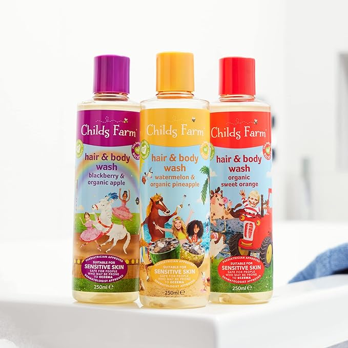 Childs Farm, Kids Hair & Body Wash for Dry, Sensitive Skin, Blackberry & Organic Apple, Gently Cleanses, Vegan, Cruelty-Free, 16.9 fl oz